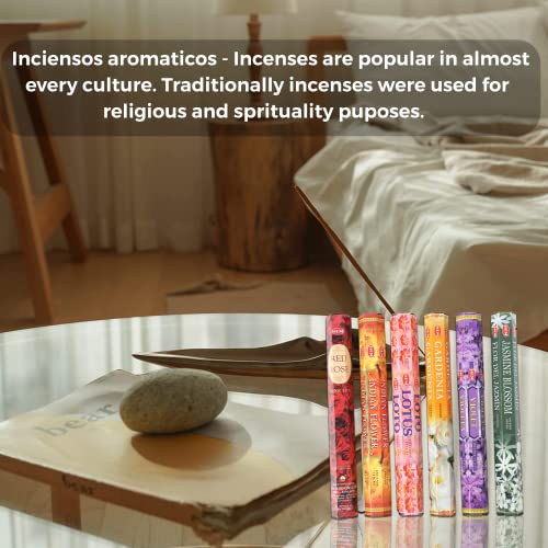 Hem Handcrafted Incense Sticks Gift Set - Indian Flower, Lotus, Red Rose, Jasmine Blossom, Gardenia And Violet Variety Insence Stick- Set Of 6 Insenses (120 Sticks) (Hem Hexa Lotus Floral 2) #TOP7
