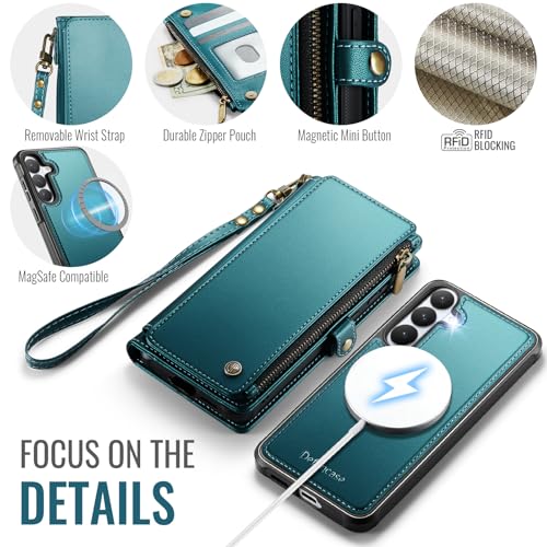 Defencase for Samsung Galaxy S26+/ S26 Plus Magnetic Wallet Case Compatible with Magsafe with RFID Blocking Zipper & Card Holder, PU Leather Detachable Phone Case for Galaxy S26+/ Plus 6.7, Blue Green by Defencase - Used condition - Image 8
