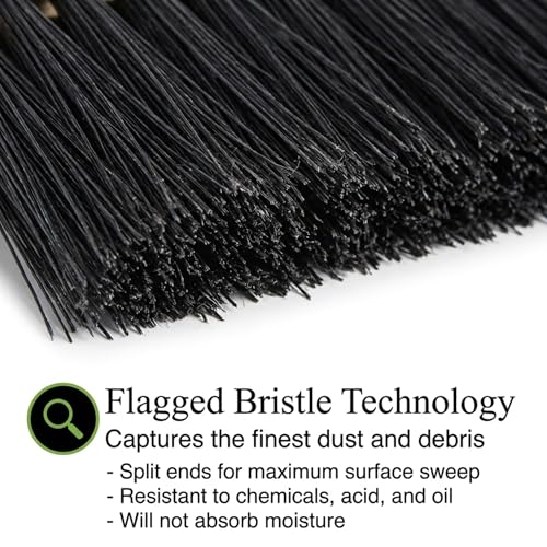 Image of Black Indoor Push Broom Head - Heavy Duty Hardwood Block - Polypropylene Bristles - Deck Scrub Brush - Two Threaded Handle Holes for Better Assist (16 inch)