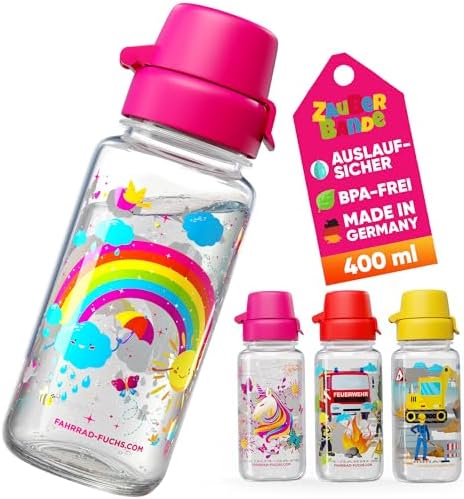 Zauberbande Trinkflasche Kinder auslaufsicher – Regenbogen – 400 ml – Kinder Trinkflasche Kohlensäure geeignet, BPA frei aus Tritan, spülmaschinenfest, Easy-Clean – für Kindergarte
