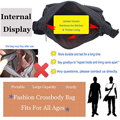 BOMKEE Waterbestendige Canvas Crossbody Bag Messenger Bag Satchel Schouder Sling Werktas Bookbag voor Mannen en Vrouwen(Zwart) - Image 7
