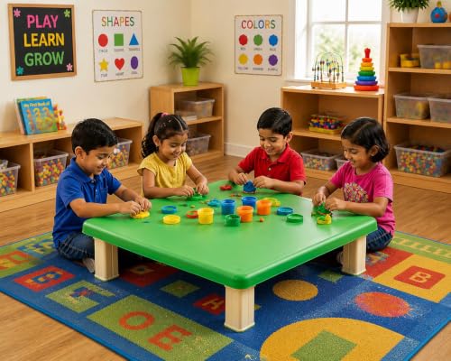 Image of Plastic Strong and Durable Kids Table for Studying Dining Home Virgin Material for 2 to 10 Years | Sustain Upto 50 KG (Green Low Table)