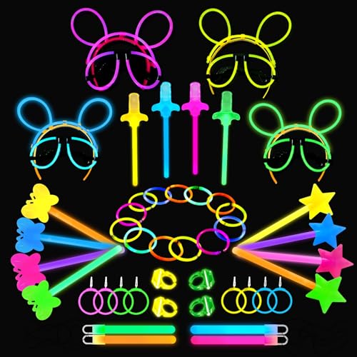 Foxnest 180 PCS Glow Sticks Bulk Party Pack Glow in the Dark Party Supplies for Kids Glow Party Favors & Accessories for Girls Birthday Party Sleepover Slumber Party Kids Party Favors Toys