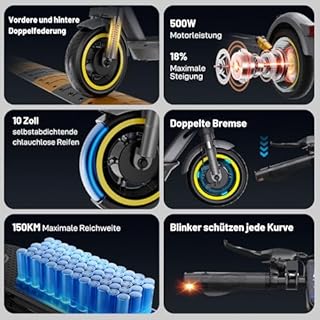 EVERCROSS EV10S MAX Elektroroller mit Straßenzulassung (ABE), Faltbarer E Scooter für Erwachsene - mit APP, 500W Motor, 150KM Reichweite, Max.20 km/h, 10" Vakuumreifen mit Gelschicht