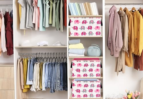 Image of Baby Storage Basket Nursery Box Laundry Hamper Organization Bins for Toys and Clothes with Handles (Pink Elephant)