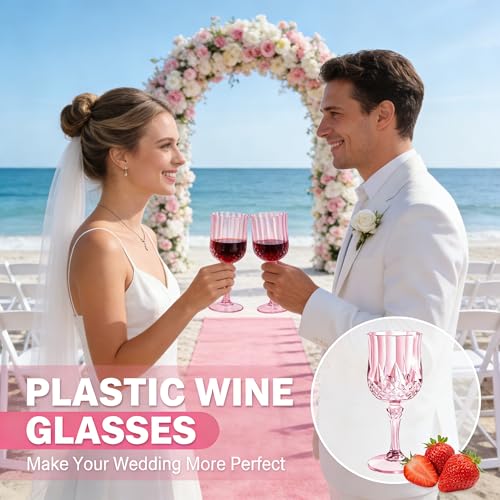 SKlarra 24PCS 7oz Plastic Wine Glasses Drinking Unbreakable Glassware Goblets Cups Pink Water Reusable Vintage Champagne Flutes for Valentine’s Day, Parties, Wedding (24, Pink) by SKlarra - Used condition - Image 4