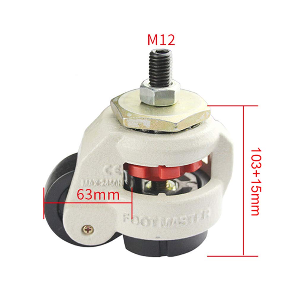 4 × Rotelle Industriali Pesanti Ruote Girevoli Regolabili In Altezza M12 / 16 Bullone Ruote Di Trasporto Per Attrezzature (2/2,5 / 3inch)