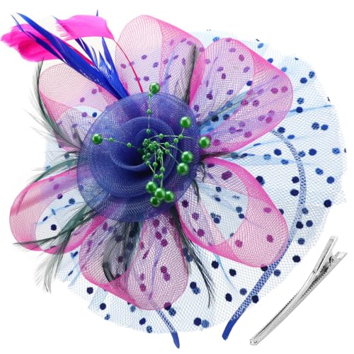 Image of DRESHOW Fascinators Hat Flower Mesh Ribbons Feathers on a Headband and a Clip Tea Party Headwear for Girls and Women