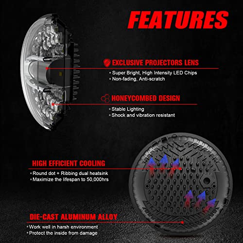 Z-Offroad New 7 Inch Led Headlight Motorcycle Headlamp For Touring Street Glide Road King Ultra Classic Electra Glide Fat Boy Tri Cvo Heritage Softail Slim Deluxe Ultra Limited -Customized Style #TOP2