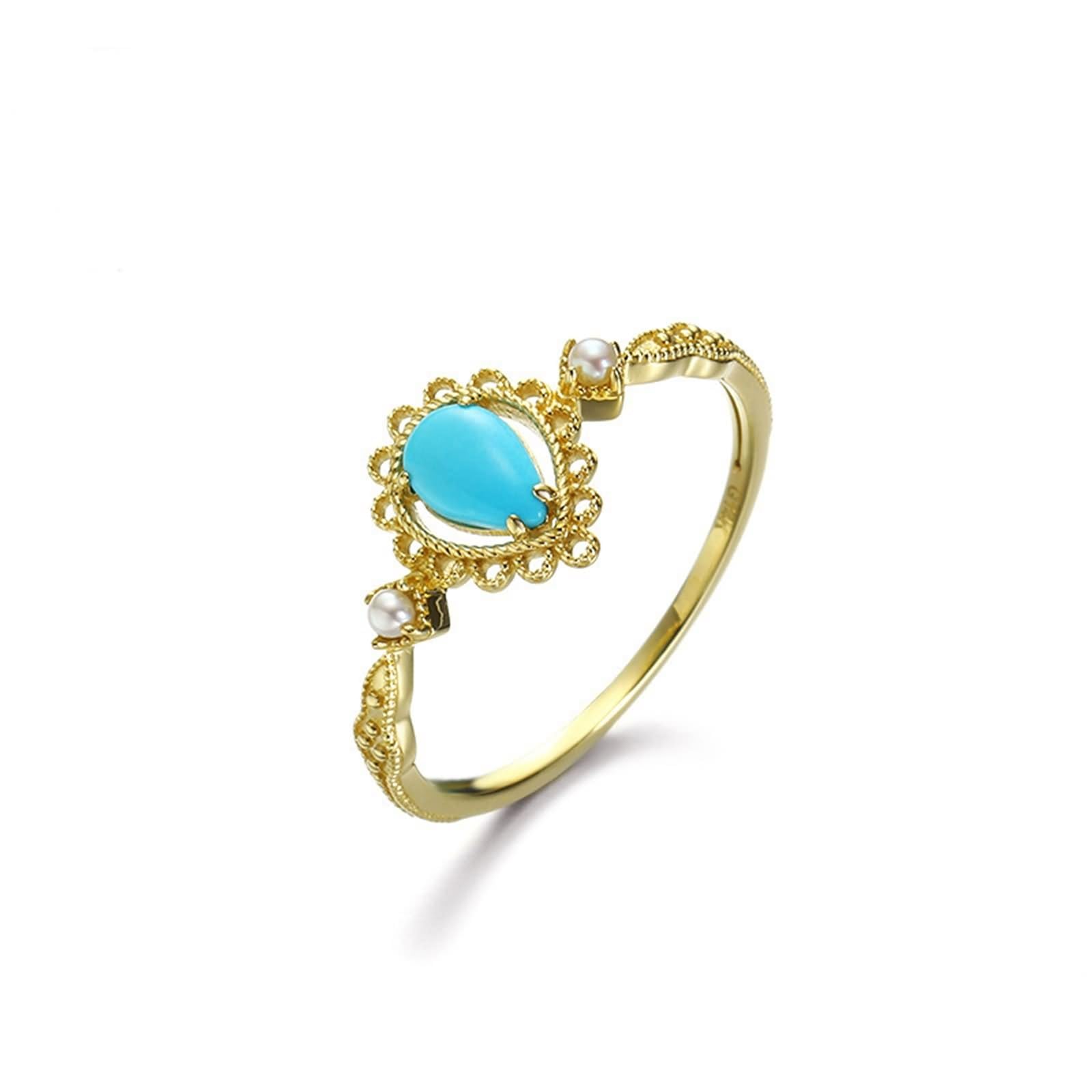 Anello da donna, stile vintage, con perla, motivo cavo, oro