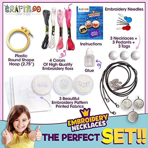 image for CRAFTILOO 3Pcs of Embroidery Necklaces Jewelry Making Kit for Kids Nee