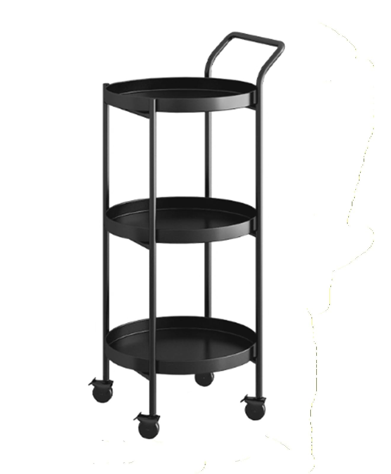 Carrito de bar de metal elegante, mesa auxiliar negra de 3 niveles con ruedas