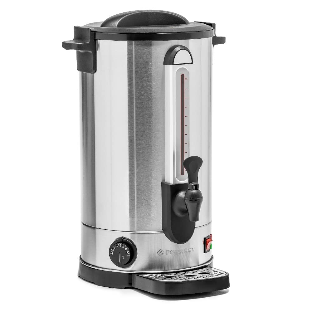 Distributeur d'eau chaude | Acier inoxydable | Capacité 14 litres | Cafetière et théière professionnelle | Indicateur de niveau d'eau | Doubles parois | Bac collecteur | Facile à nettoyer