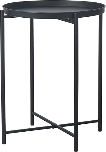 Homebeez Mesa de bandeja negra, mesa auxiliar redonda, mesa decorativa para sofá, aperitivos, plantas de café, mesas decorativas para espacios