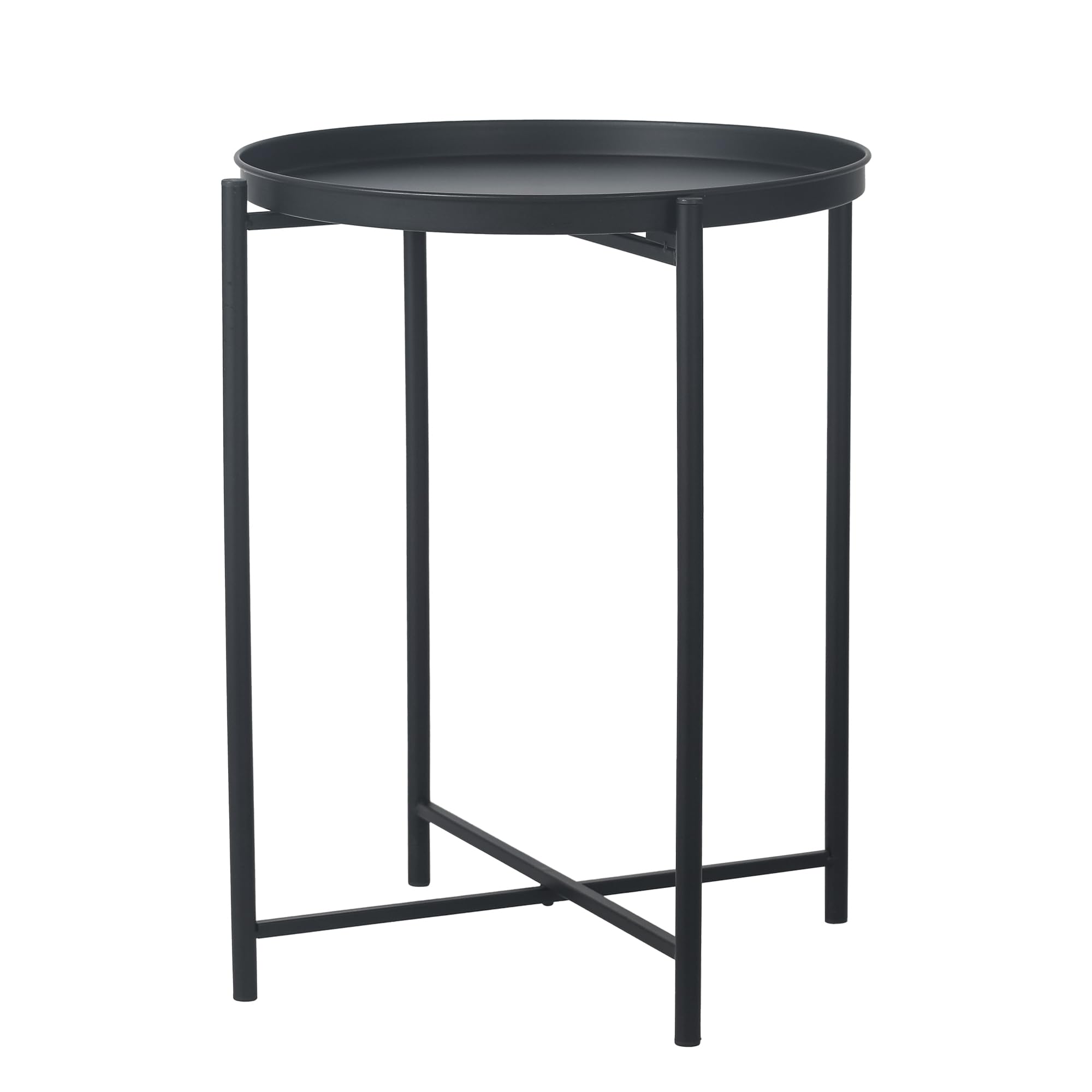Homebeez Black Tray Table, Round Side End Table, Decorative Sofa Snack Coffee Plant Stand Table, Accent Tables for Small Spaces,Black