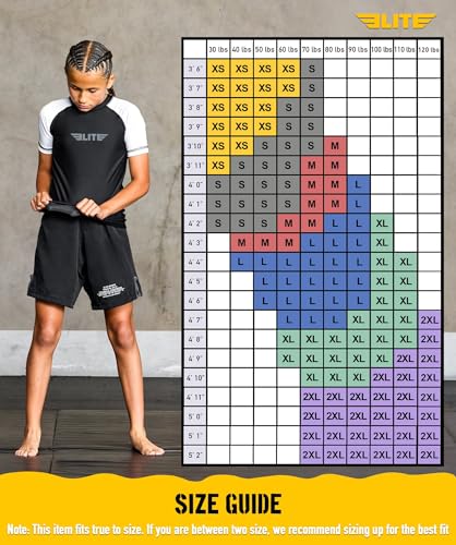 Image of Elite Sports Kids Jiu Jitsu BJJ Rash Guard, Short Half Sleeve Compression Shirt for Youth Boys Girls Sports Nogi Training