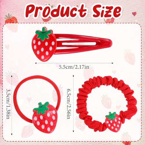 Set 5 piezas pinzas y ligas de pelo fresa rojo miniatura 2