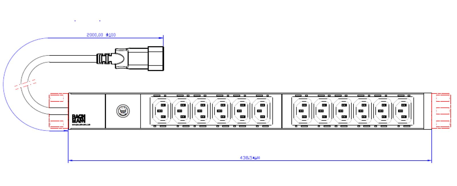 BACHMANN IT PDU Alu 19" 1HE 12 x C13 Buchse C14 Stecker