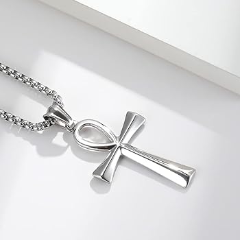 Collana Uomo Con Croce Egiziana Ankh In Acciaio Inox – Ciondolo Simbolo Vita Eterna – Regalo Unisex Con Sacchetto In Velluto - 3