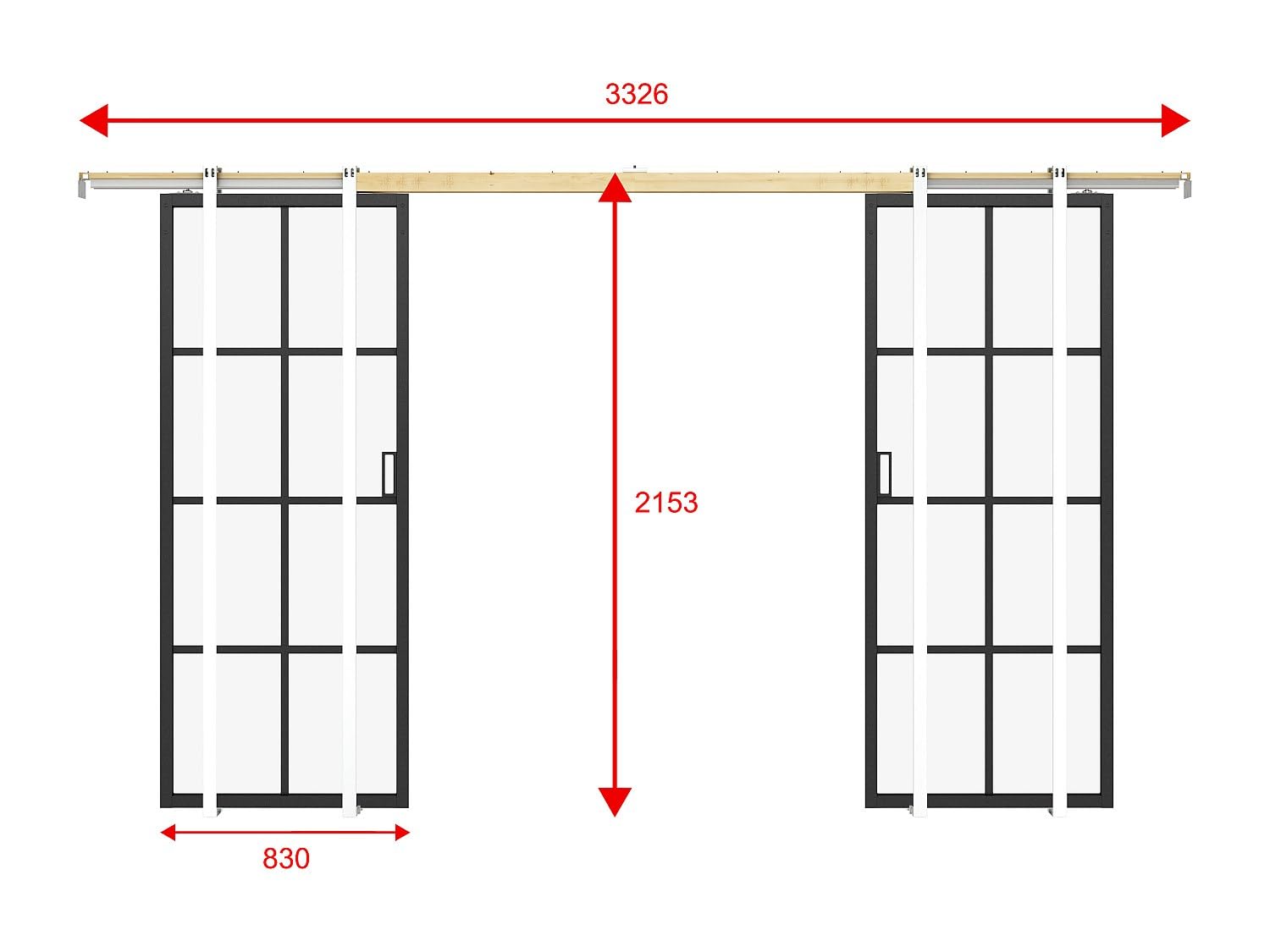 Vente-unique - Puerta corredera doble con sistema de empotrado en aluminio y vidrio templado - 2 x H205 x L83 cm - WILDEN II