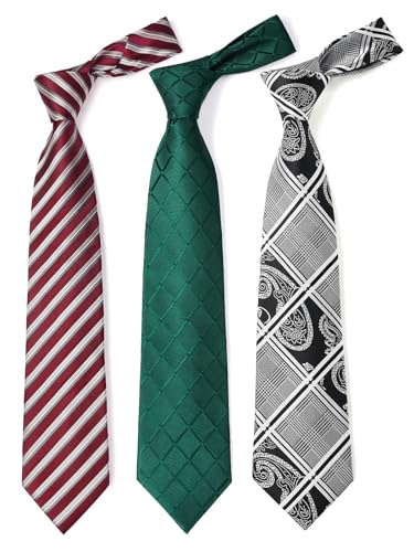 Image of HISDERN Mens Ties Extra Long Tie and Pocket Square Set 63 Inch XL Tie Pack Collection Present Box Necktie Lot 3 PCS