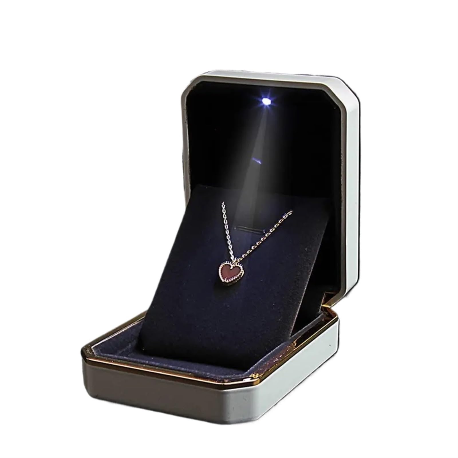 Ring Box 1 Pcs Jewelry Ring Box Luxury Velvet Rubber Necklace Pendant Gifts Display With Light For Proposal Engagement Wedding Case(White-90X70X35mm)