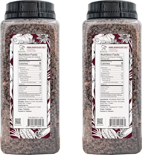 Soeos Himalayan Black Salt Coarse Grain, 39 oz (2.4lb) 1100g, Pack of 2, Gourmet Cooking Salt for Vegan, Indian & Asian Cuisine image 4