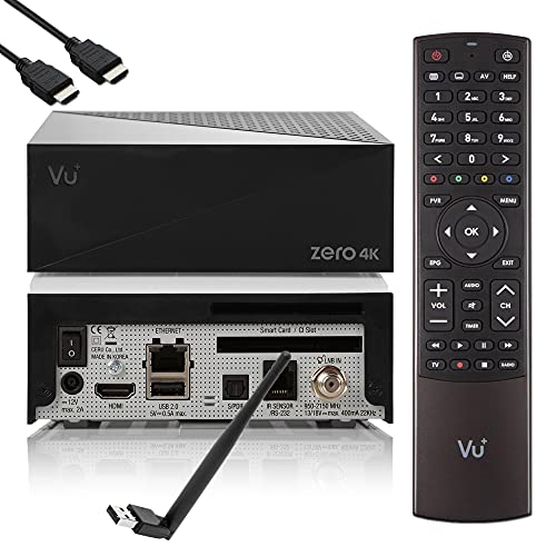 VU Zero 4K - Récepteur satellite UHD HDR, tuner DVB-S2X, récepteur intelligent E2 Linux, YouTube, CI + lecteur de carte, lecteur multimédia, médiathèque HbbTV, USB, WiFi 150Mbit + EasyMouse HDMI