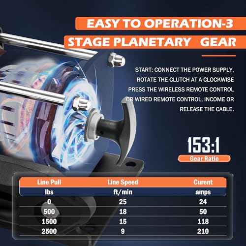 image for AC-DK 2500 lb ATV/UTV Winch Synthetic Rope Kits, 12V Winch with Wirele