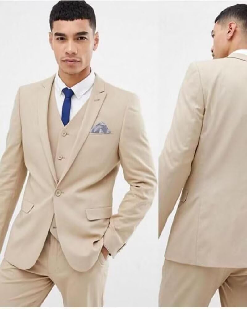 HUUTOE Completo da uomo in 3 pezzi, slim fit, abiti da ballo per uomo, abito da sposa, giacca estiva, giacca, gilet, pantaloni, set smoking