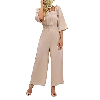 Amazon.com: HGps8w Women's Dressy Wide Leg Linen Jumpsuits 3