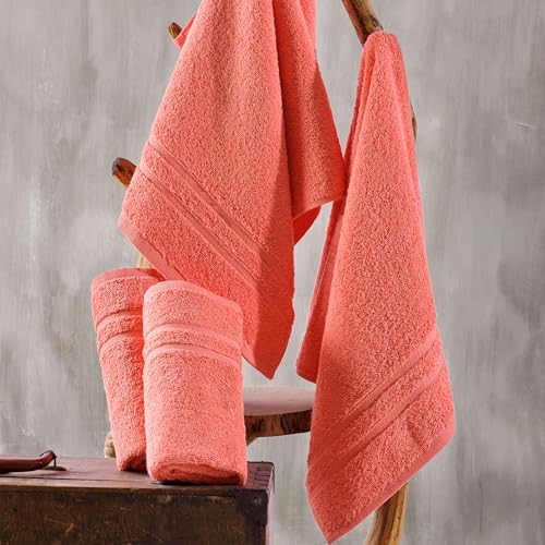 Image of Hammam Linen Coral Orange Hand Towels 4-Pack - 16 x 29 Turkish Cotton Premium Quality Soft and Absorbent Small Towels for Bathroom