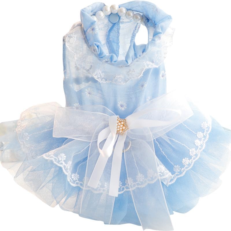AZA Dog Wedding Dresses for Small Dogs Skirt Lolita Clothes Cat Princess Costume Waltz Pet Girl Cute Star Coat Outfits Summer Costumes (XL,Blue)