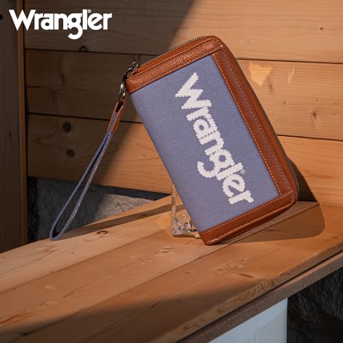 Image of Montana West X Wrangler Classic Logo Wallets Wristlet Purse for Women Vintage Boho Ladies Wallet Coin Purse Two-Tone Credit Card Holder