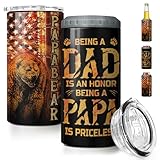 SANDJEST Dad Tumbler Gifts for Dad from Daughter Son - Papabear Insulated 12oz 4-in-1 Tumbler Can Cooler Father's Day, Birthday, Christmas Gift - Papa Bear Can Coozie for Standard Size Cans & Bottles