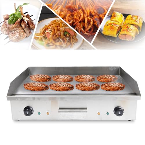 220V 4400W Elektro Grillplatte 50-300 ℃ Elektrogrill Edelstahl-Kochplatte Mit Anti-Splash Fettsammelschale Gastronomie Tischgrill Bräter Griddleplatte Griddle Für Zuhause und draußen BBQ