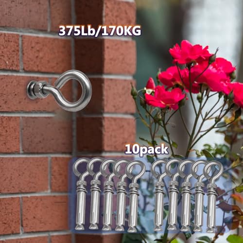 Image of 5 /16 inch x 4-3 /16 inch Shoulder Eyebolts, Heavy Duty 304 Stainless Steel Expansion Concrete Wall Anchors Eyebolt Screw, Lag Eyebolt Screws for Wall Ceiling Concrete, 10 Pack