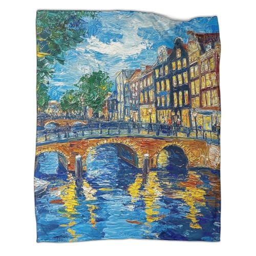 DCABEIOOE Amsterdamer Kanal 3D Bedruckte Decke Bettwäsche Weich Plüsch Sofadecke Couchdecke Sofaüberwurf Tagesdecke Für Bett/Sofa 70x80inch(180x200cm)