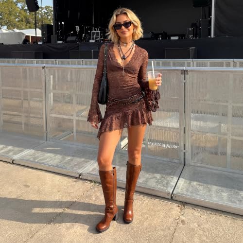 DREAM PAIRS Women's Platform Chunky Knee High Boots,Light Brown,11 - image 3