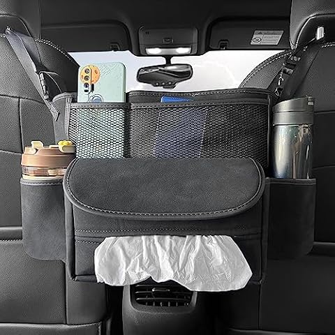 JEYODA Car Suede Seat Organizer High-capacity Seat Back Pouch Central Storage for Pickup SUVs Double-sided Tissue Storage Handbag Holder Car Accessories (Black) Cover