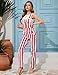 Bindefon Overalls for Women Fashion Jumpsuits Striped Pants Printed Bibs Coveralls White Elephant Gifts(Red and White Striped,M)