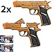 Set of 2 - Golden Cap Gun Toy, Revolver Pistol Detective Police Cowboy