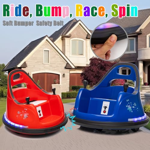 Image of Electric Kids Car Ride On Bumpin Bumper Car for Boys and Girls, 12V Electric Bumper Car Toy Gifts W /Parent Remote Control, 360 Spin, Music and Bright LED Lights, Dark Blue