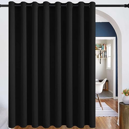 Image of DWCN Blackout Curtain Panel for Bedroom - Partiton Thermal Insulated Energy Saving Grommet Blackout Drapery for Patio Door, Room Divider Big Long Curtain (Black, W12' by L7', 1 PC)