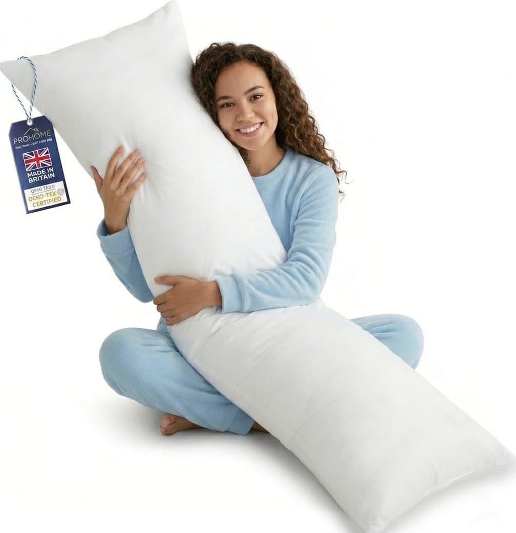 Pro Home Full Body Bolster Pillow – Long Maternity & Pregnancy Support Pillow for Side Sleepers – Premium Hollowfibre Filled Large Orthopaedic Support – Made in UK (White, Super king 6ft)