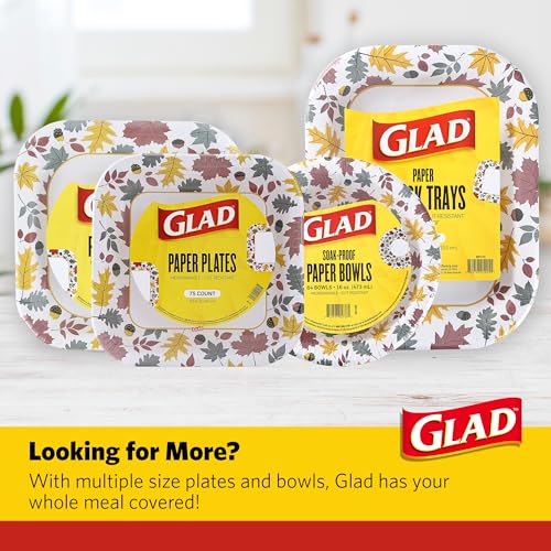 Image of Glad Square Disposable Paper Plates, Falling Foliage, 10 Inch, 58 Count