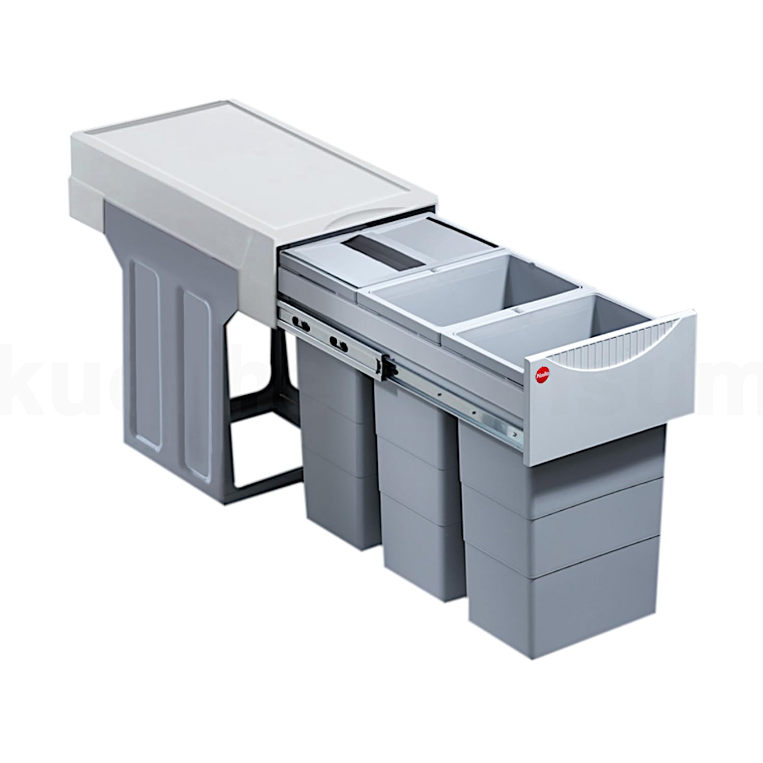 Hailo Abfallsammler 3666841 | Einbau-Mülleimer für 60er Schrank | 3x 10 Liter Abfalltrennung | Mülltrennsystem Terzett Swing TZ | Abfalltrennung in der Einbauküche | Kunststoff Hellgrau