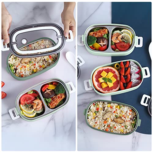 Image of 2 Tier Lunch box Bento Box with 3 Compartments & Cutlery, Leakproof Bento Lunch Box for Adult Kids, Food Storage Portable Lunch Box with Lunch Bag for Work School