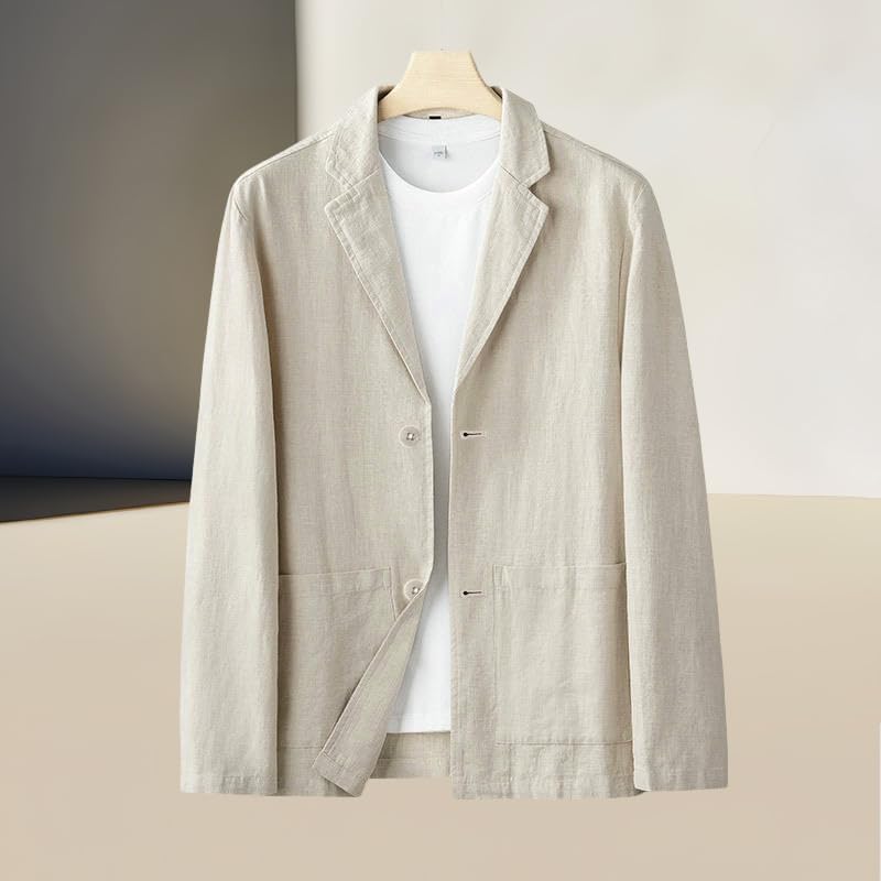 Men's Simple Casual Ramie Blazer Jacket Literary Retro Trendy Linen Style