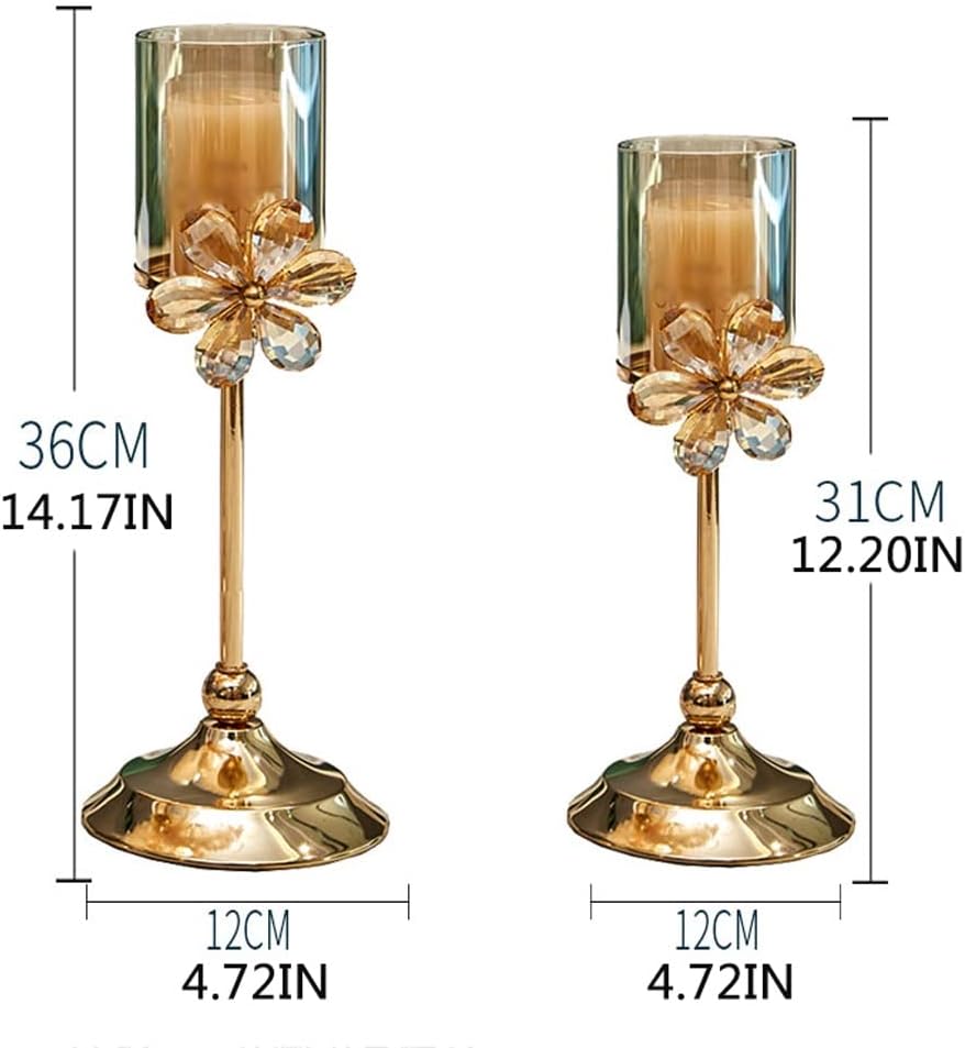 Candlestick Golde Metal Pillar Candle Holder, Crystal Hurricane Candleholders, Wedding Centerpieces Center Table Candlesticks Party Home Decor Candle Holder